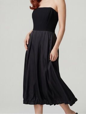 Vintage Ellen Tracy Wool & Silk Black strapless cape Midi cocktail party dress